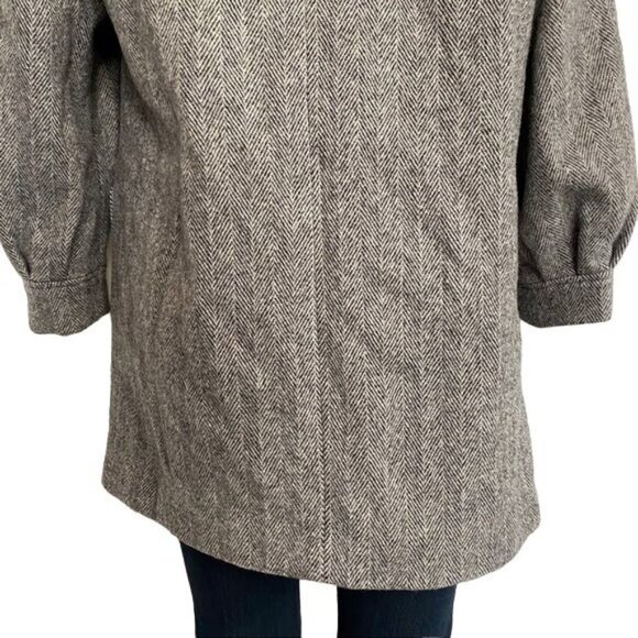 Herman Kay Vintage Pea Double Breasted Coat With Red Scarf Herringbone Tweed Siz - Picture 10 of 15